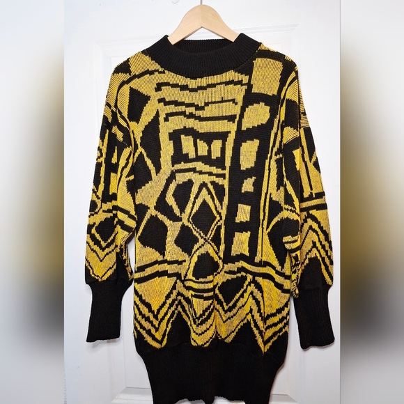 Vintage Sweaters - Vintage 80s Stylish Geometric Sweater Dress (L)